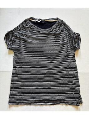 Talbots Woman Petites 2XP Black White Striped Short Sleeve Knit Top